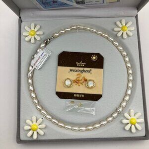 Weixinghera Pearl 3 Piece Jewelry Set Women's Pearl Necklace & Earrings AAAAA